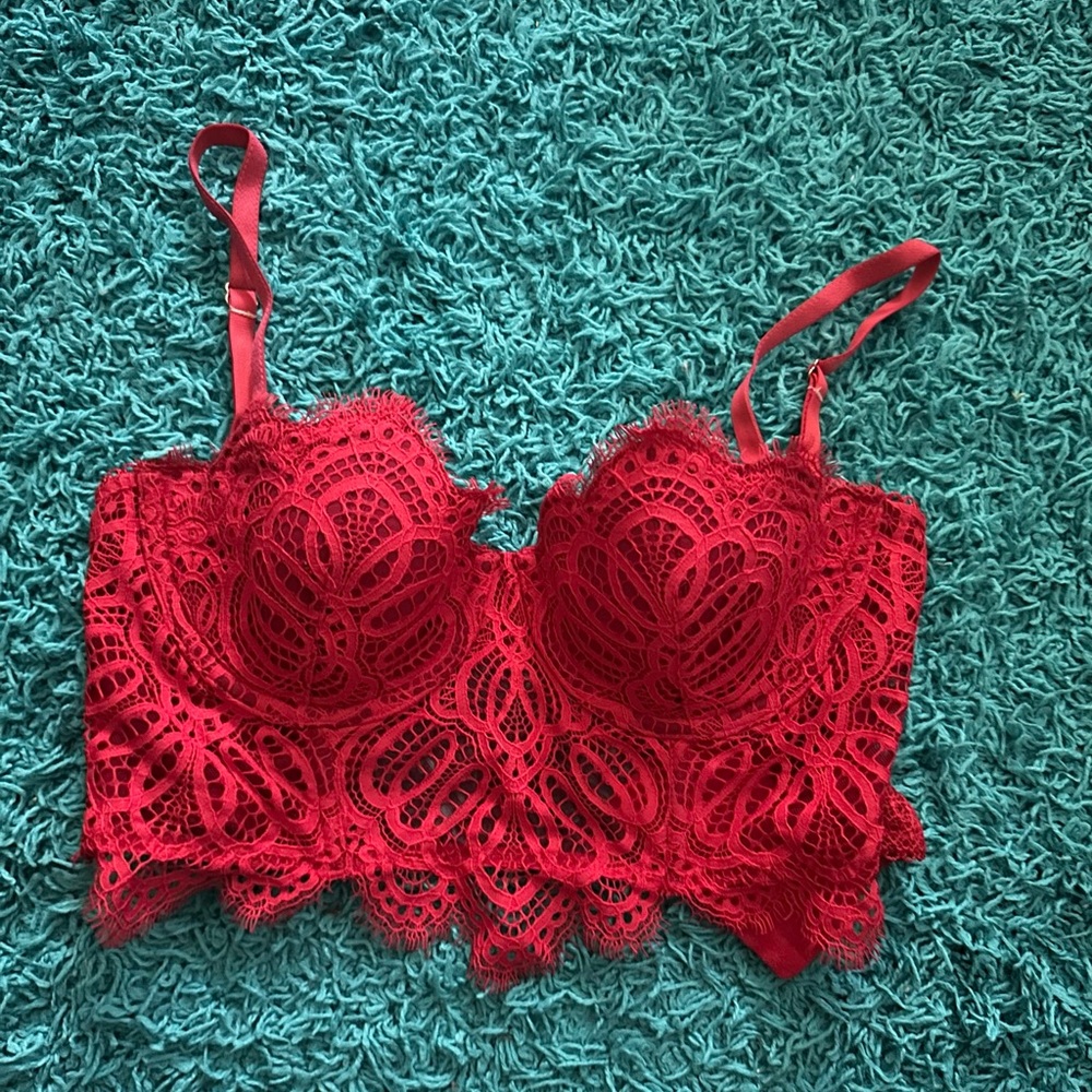 Victoria’s Secret red lace bustier crop top